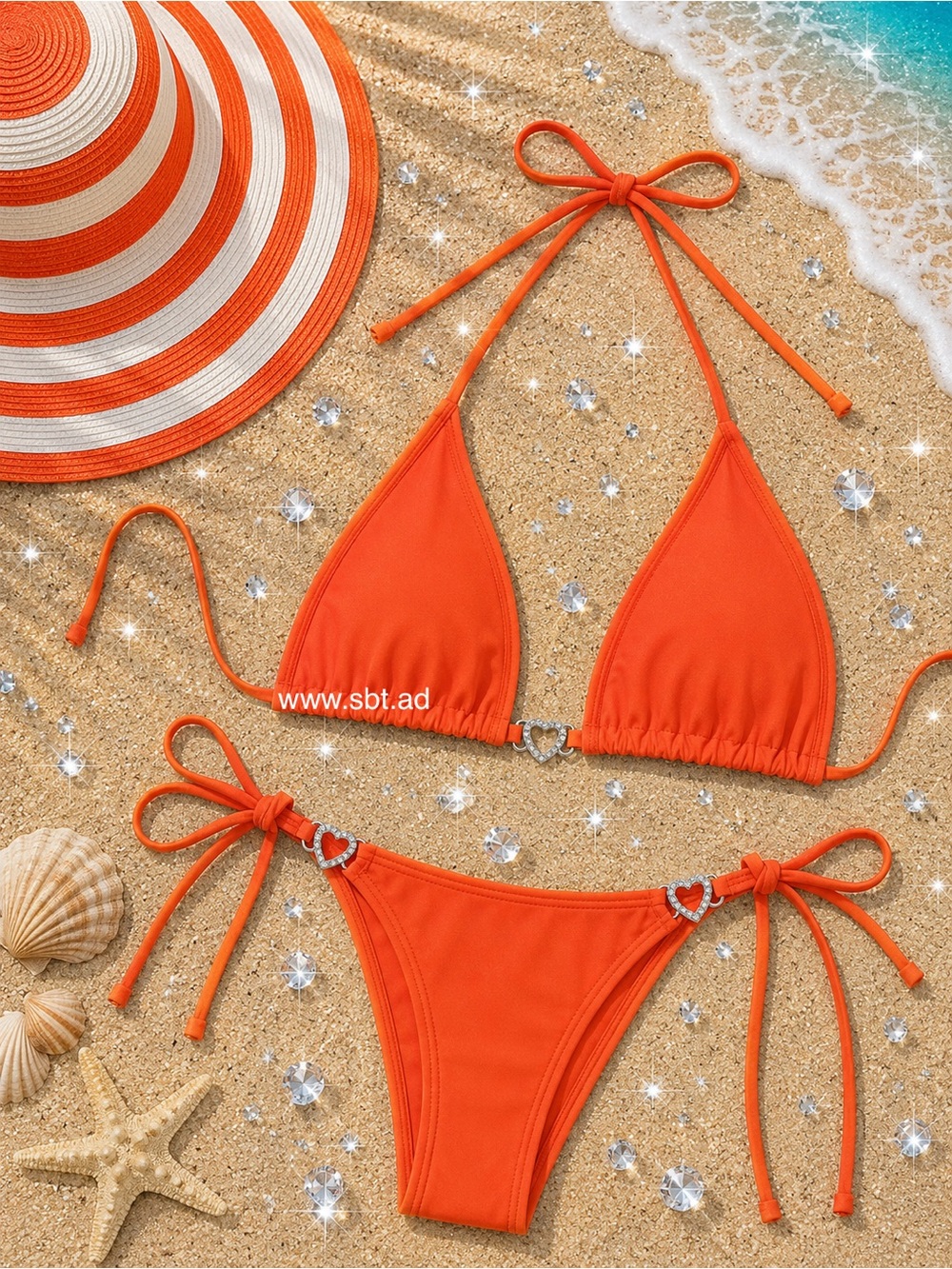 NEW Triangle Bikini Sparkling Bling Crystal Rhinestone Heart Swimsuit Beach Wear - Picture 2 of 13